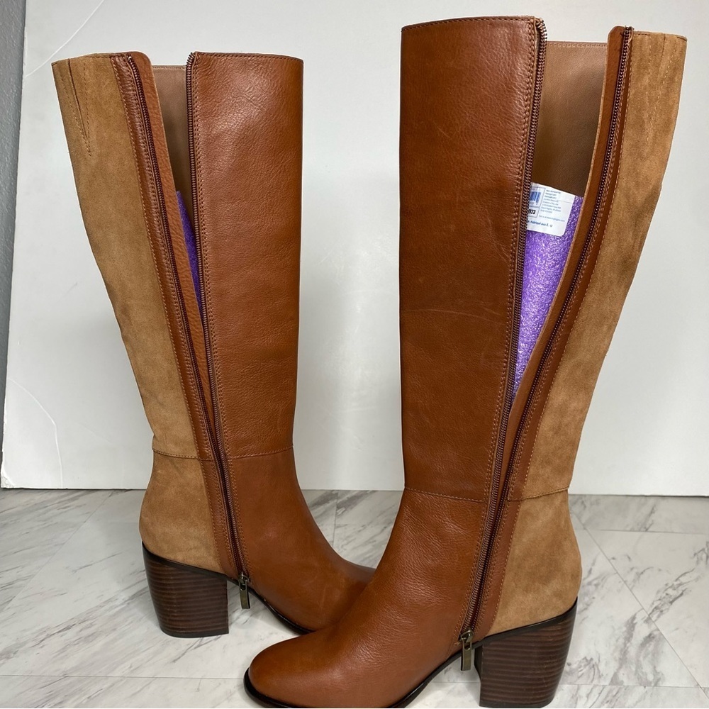 Paige Caroline Brown Leather Suede Heeled Knee High Boot 9 - Picture 7 of 16